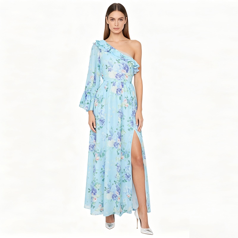 Vacation spring and summer sloping shoulder chiffon dress