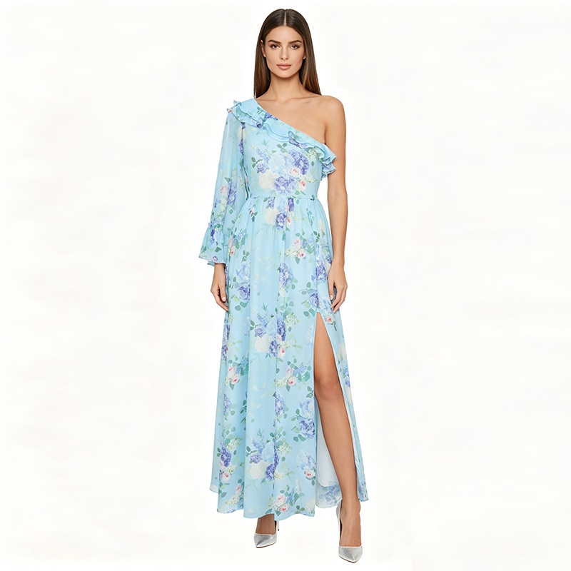 Vacation spring and summer sloping shoulder chiffon dress