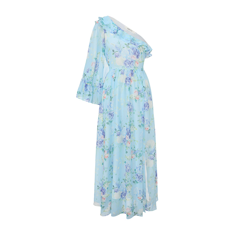 Vacation spring and summer sloping shoulder chiffon dress