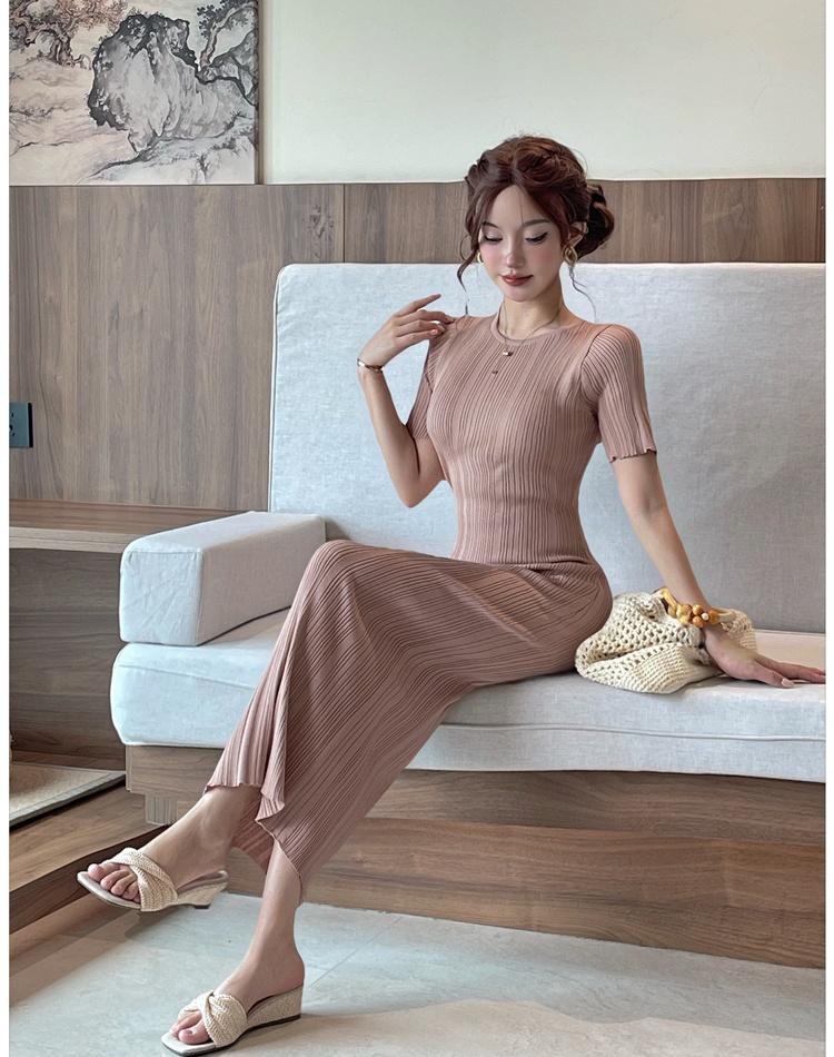 Package hip pure fashion slim European style knitted dress