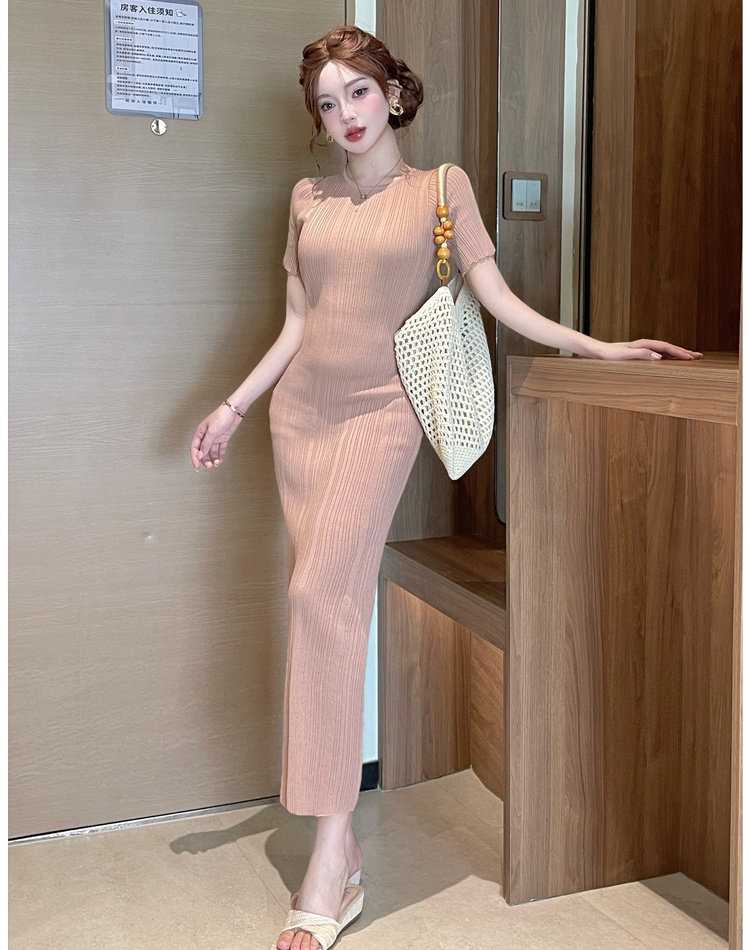 Package hip pure fashion slim European style knitted dress