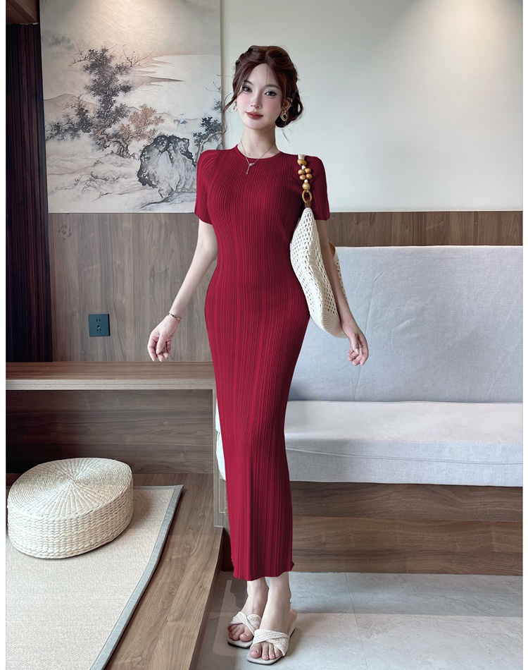 Package hip pure fashion slim European style knitted dress