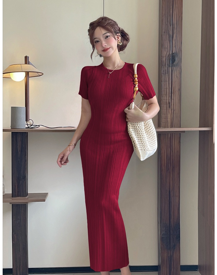 Package hip pure fashion slim European style knitted dress