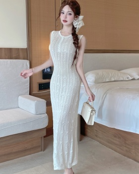 Round neck long dress crochet dress for women