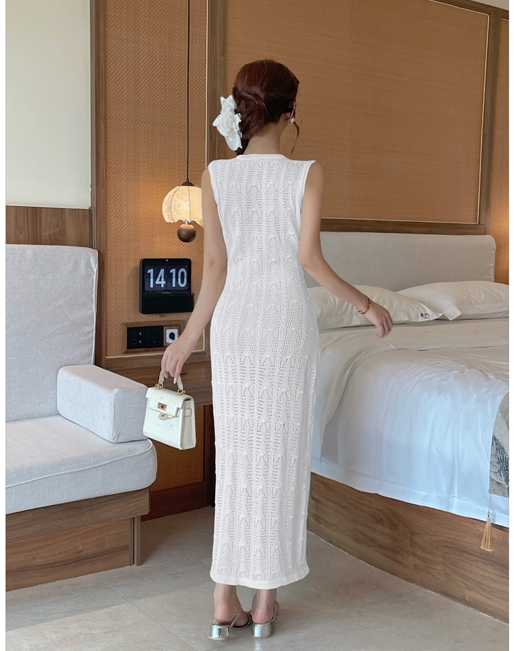 Round neck long dress crochet dress for women