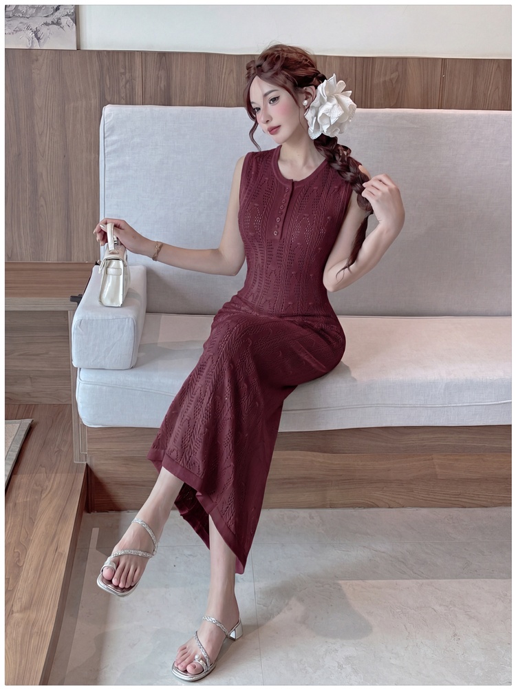 Round neck long dress crochet dress for women