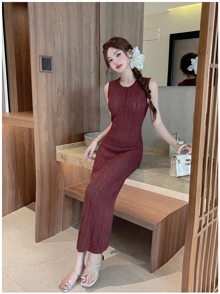 Round neck long dress crochet dress for women