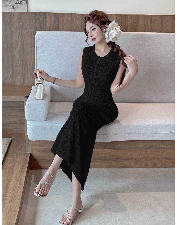 Round neck long dress crochet dress for women