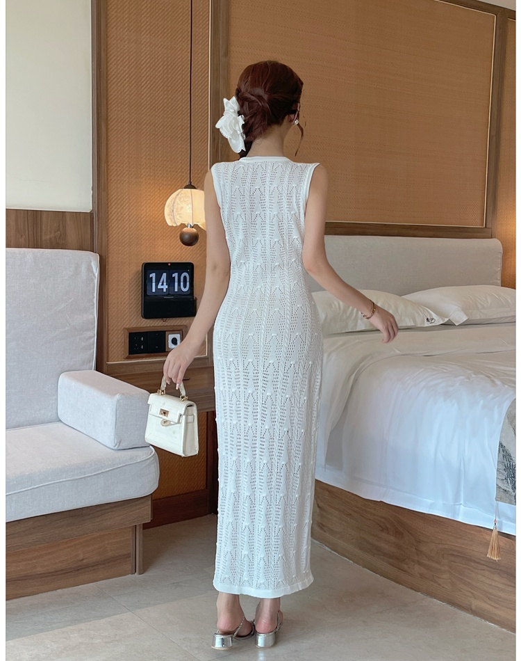Round neck long dress crochet dress for women