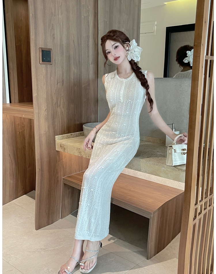 Round neck long dress crochet dress for women
