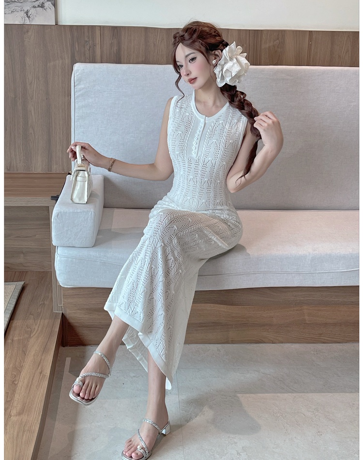 Round neck long dress crochet dress for women