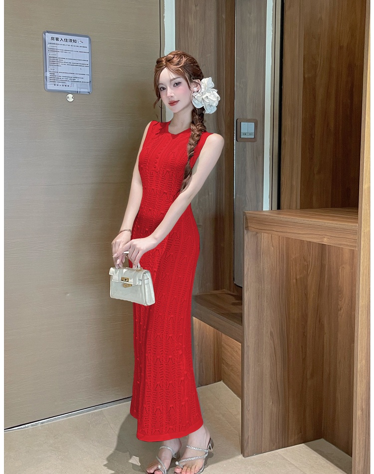 Round neck long dress crochet dress for women