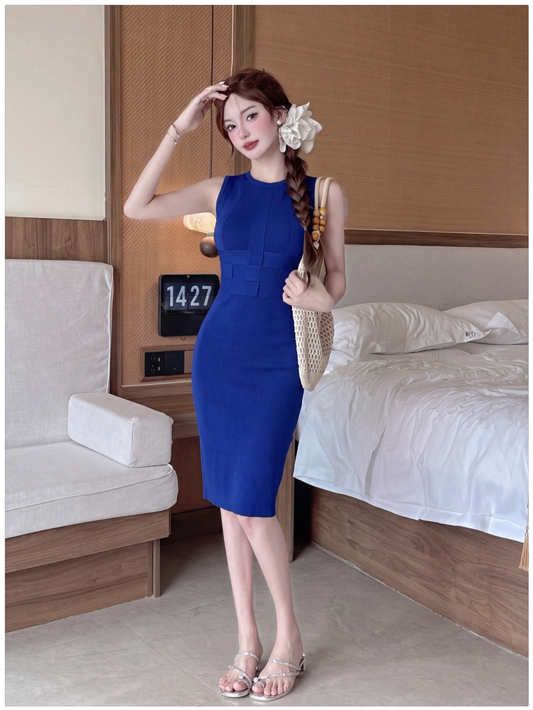 Slim light summer package hip knitted dress for women