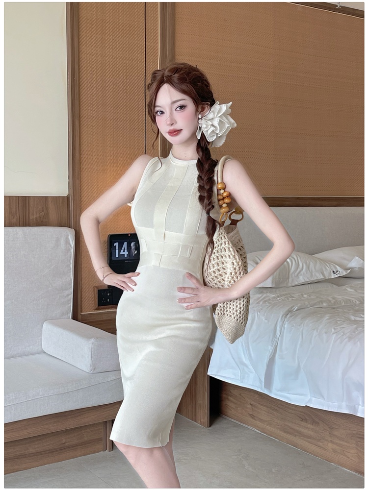 Slim light summer package hip knitted dress for women
