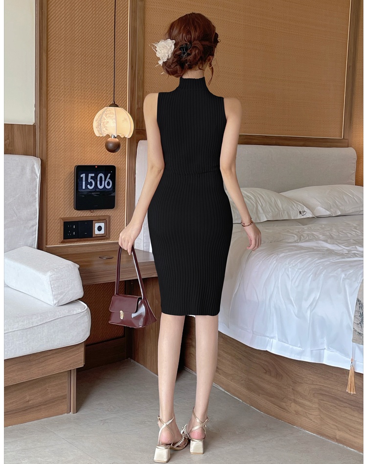 Chest hollow small high collar sexy long dress for women
