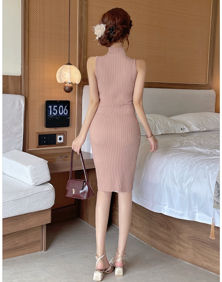 Chest hollow small high collar sexy long dress for women