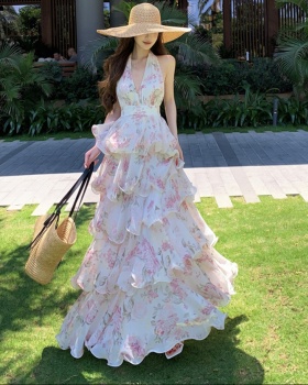 Vacation sexy summer long dress sling V-neck dress for women