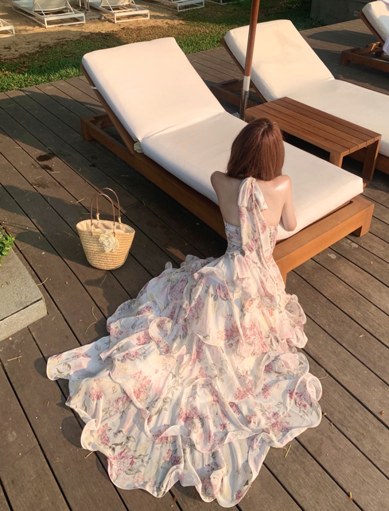 Vacation sexy summer long dress sling V-neck dress for women