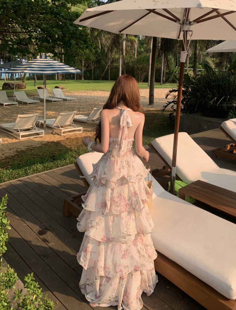 Vacation sexy summer long dress sling V-neck dress for women