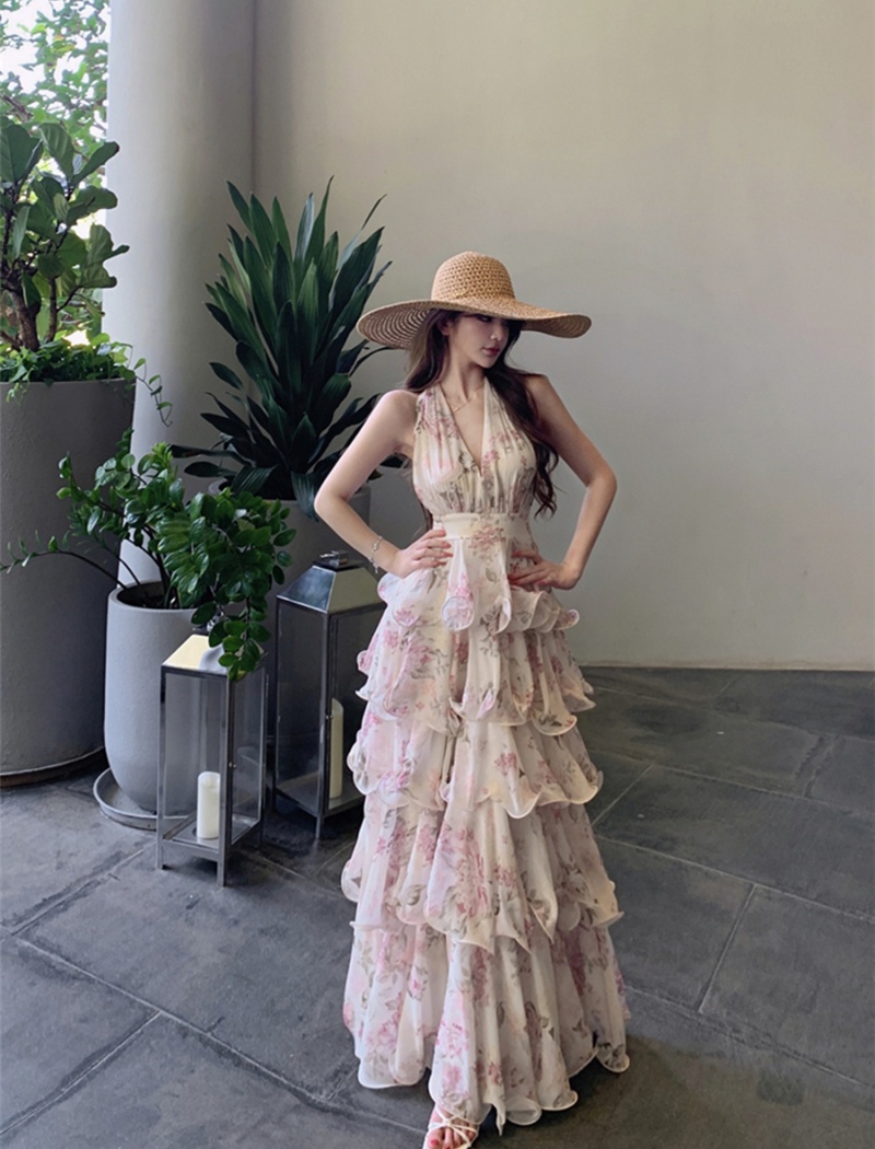Vacation sexy summer long dress sling V-neck dress for women