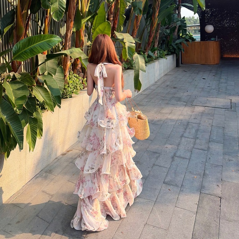 Vacation sexy summer long dress sling V-neck dress for women