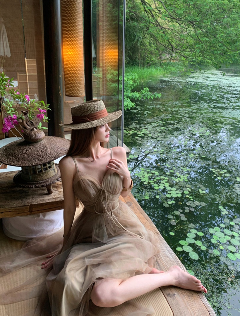 Sexy V-neck long dress high waist ink dress for women