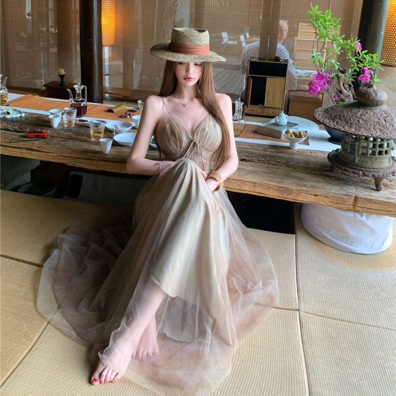 Sexy V-neck long dress high waist ink dress for women