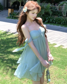 Bow sexy summer lotus leaf edges dress for women