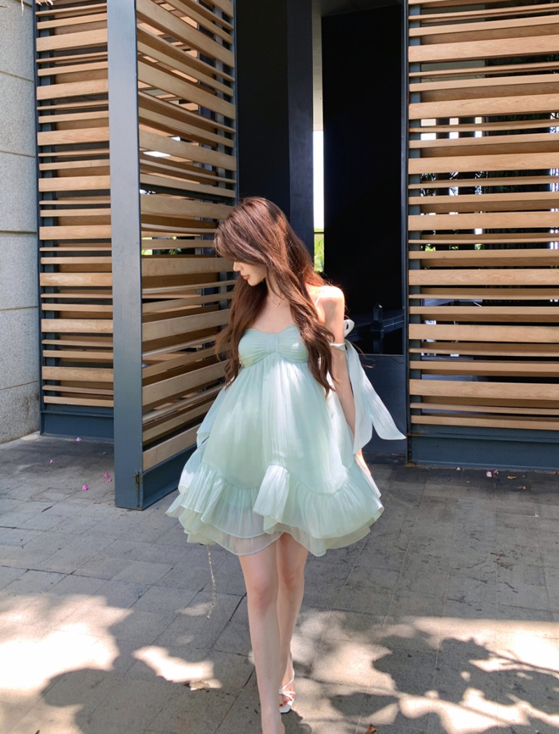 Bow sexy summer lotus leaf edges dress for women