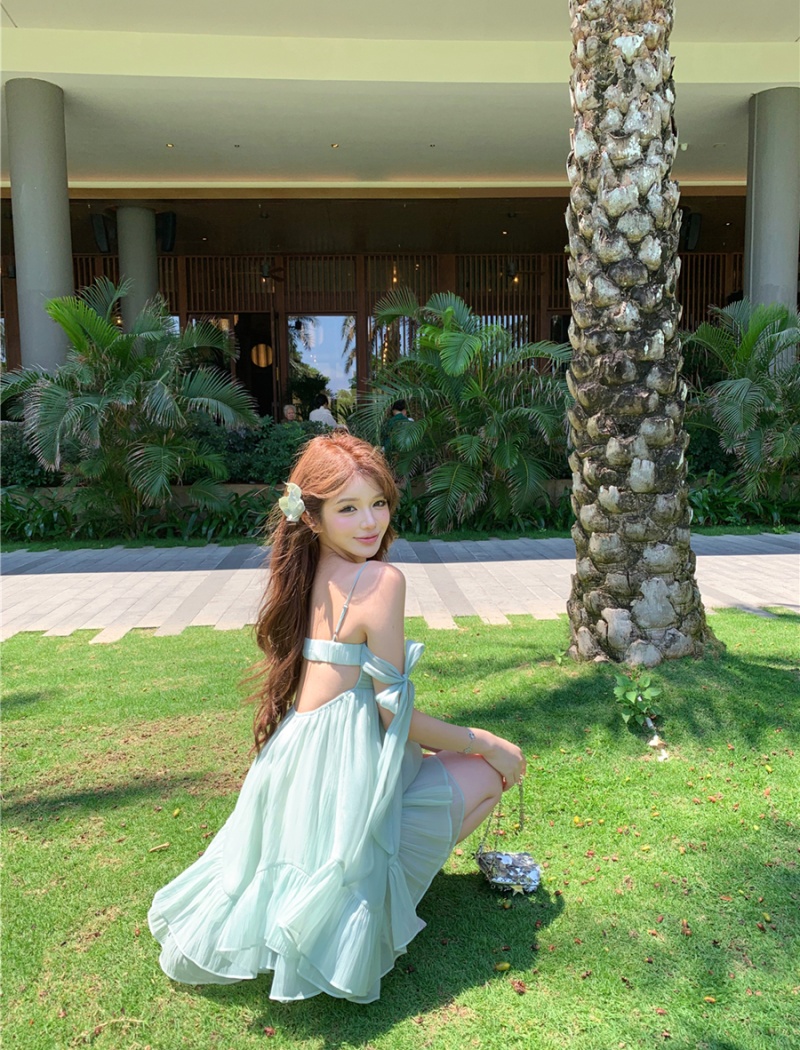 Bow sexy summer lotus leaf edges dress for women