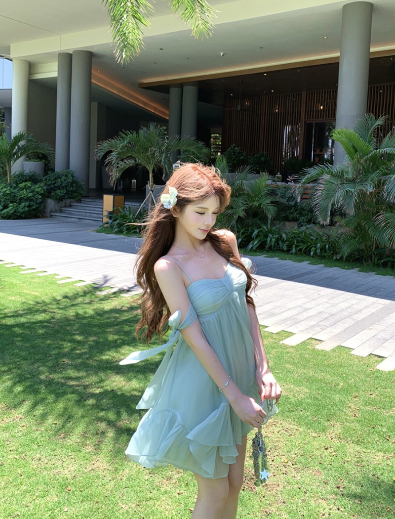 Bow sexy summer lotus leaf edges dress for women