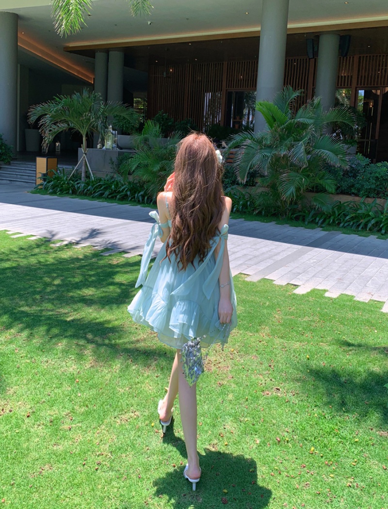 Bow sexy summer lotus leaf edges dress for women