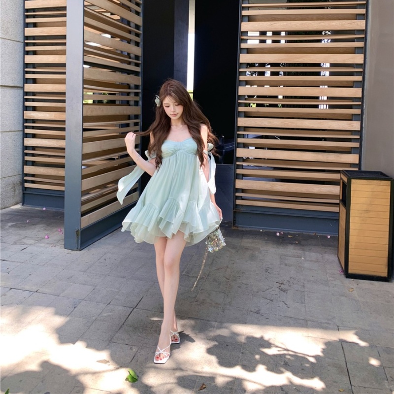 Bow sexy summer lotus leaf edges dress for women