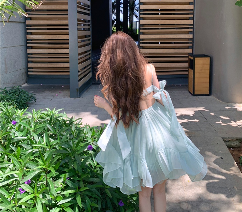 Bow sexy summer lotus leaf edges dress for women