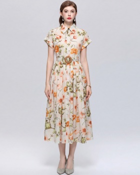 Temperament lapel dress pinched waist shirt for women