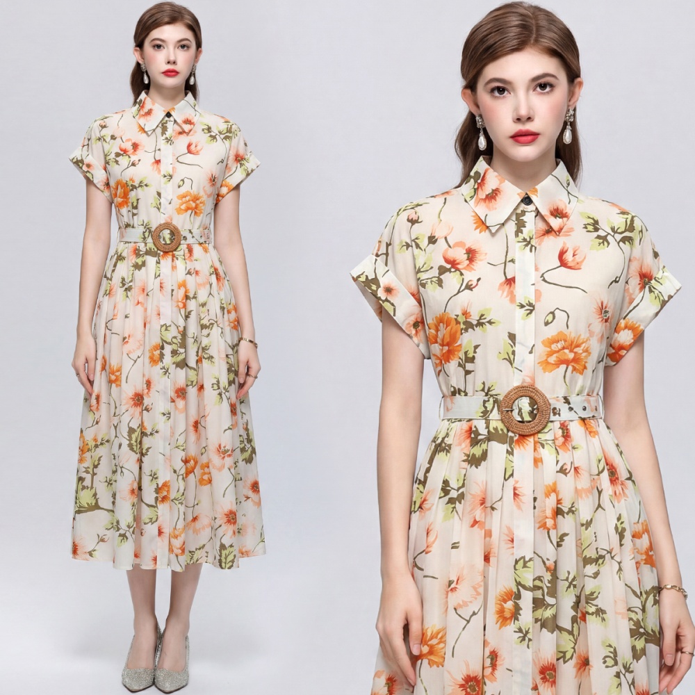 Temperament lapel dress pinched waist shirt for women