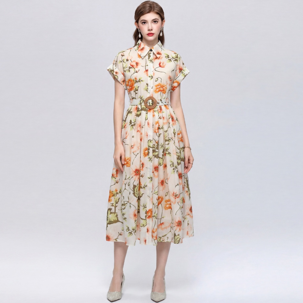 Temperament lapel dress pinched waist shirt for women