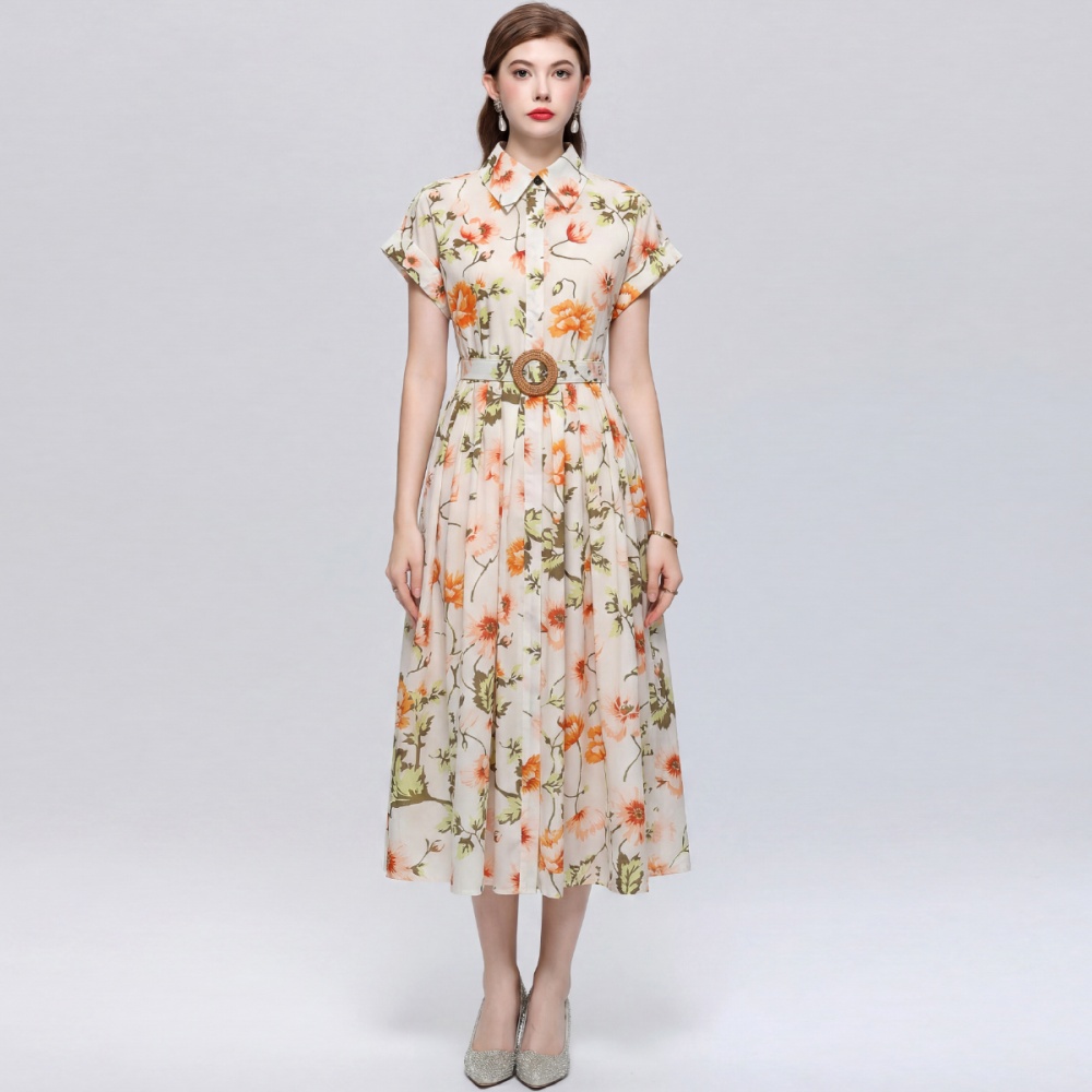 Temperament lapel dress pinched waist shirt for women
