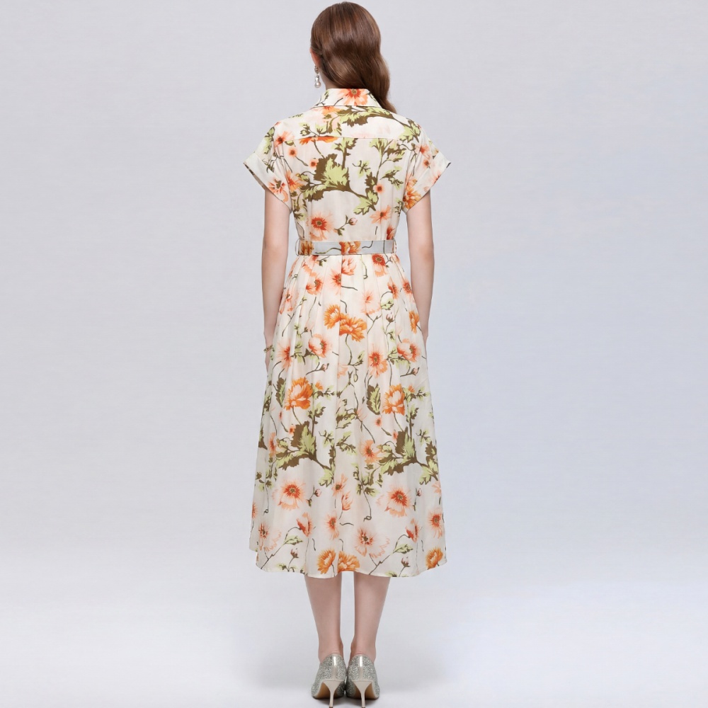 Temperament lapel dress pinched waist shirt for women