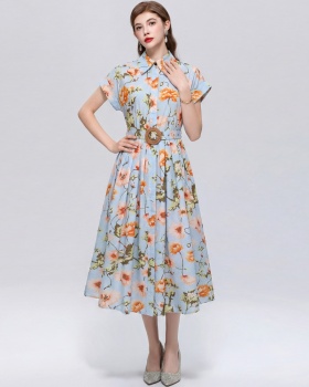 With belt shirt pinched waist dress for women