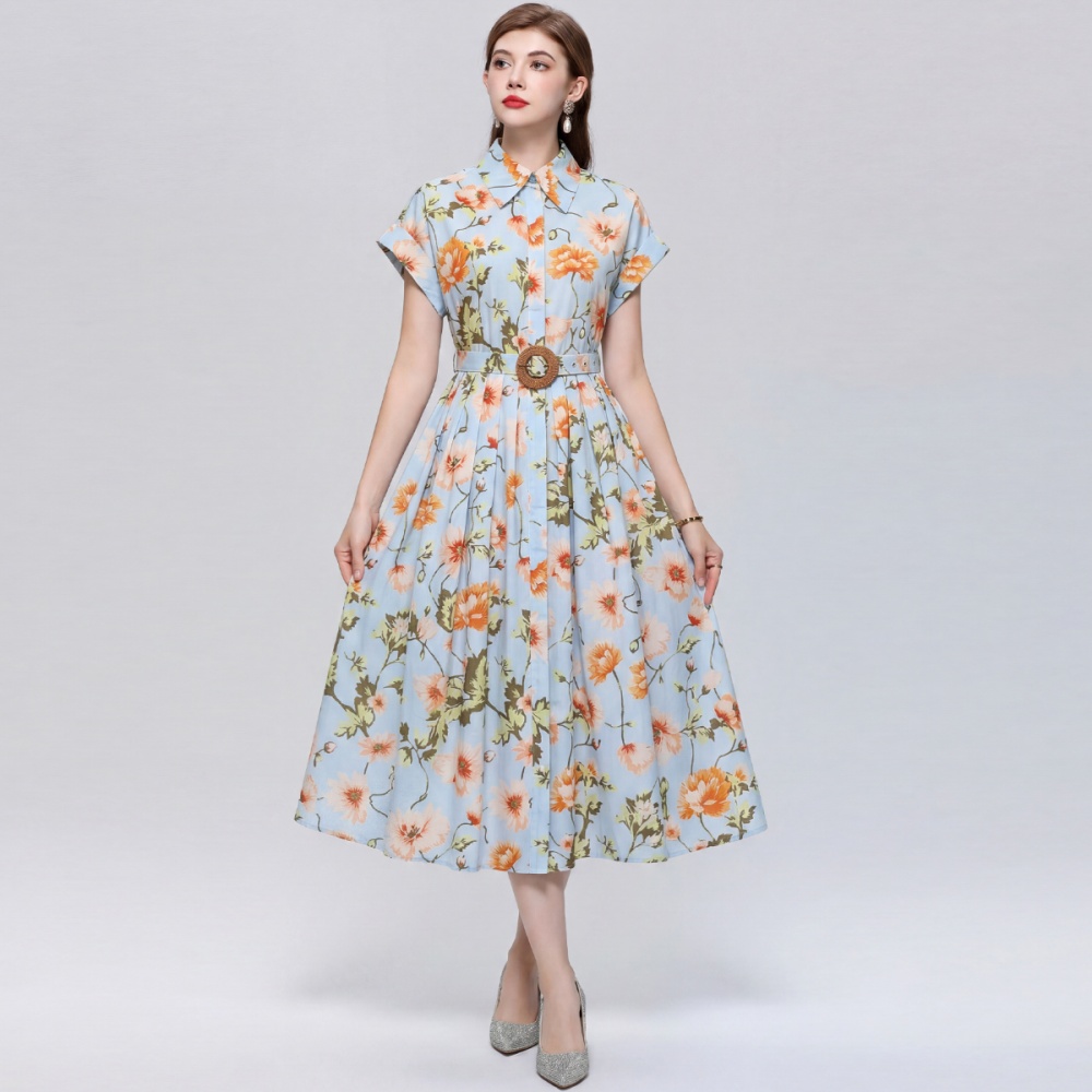 With belt shirt pinched waist dress for women