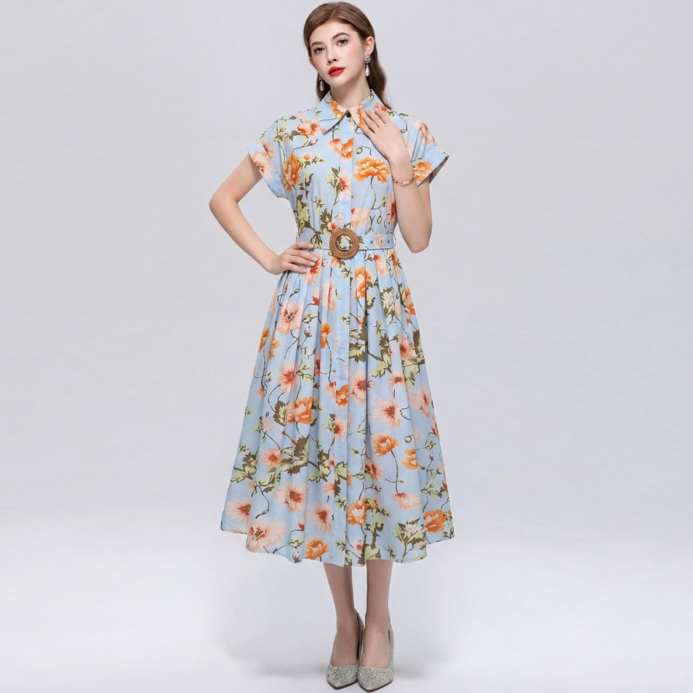 With belt shirt pinched waist dress for women