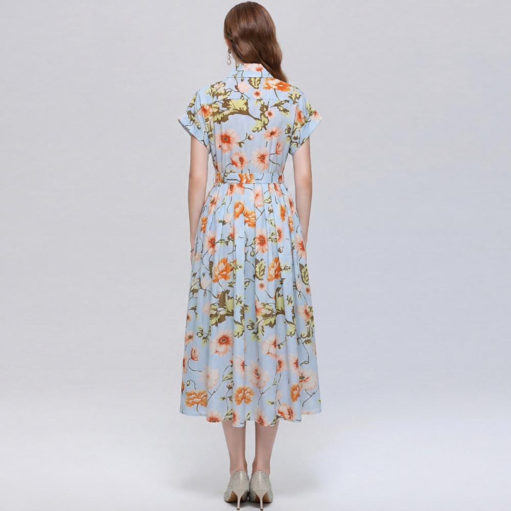With belt shirt pinched waist dress for women