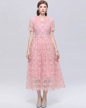 Lace elegant long dress pinched waist dress