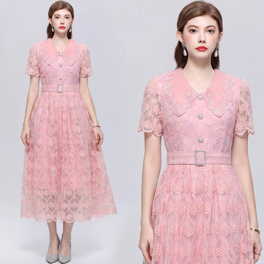 Lace elegant long dress pinched waist dress