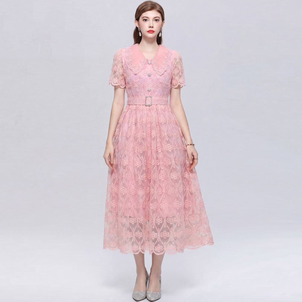 Lace elegant long dress pinched waist dress