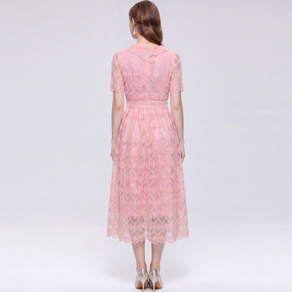 Lace elegant long dress pinched waist dress