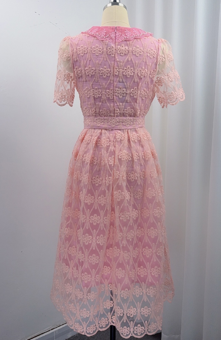 Lace elegant long dress pinched waist dress
