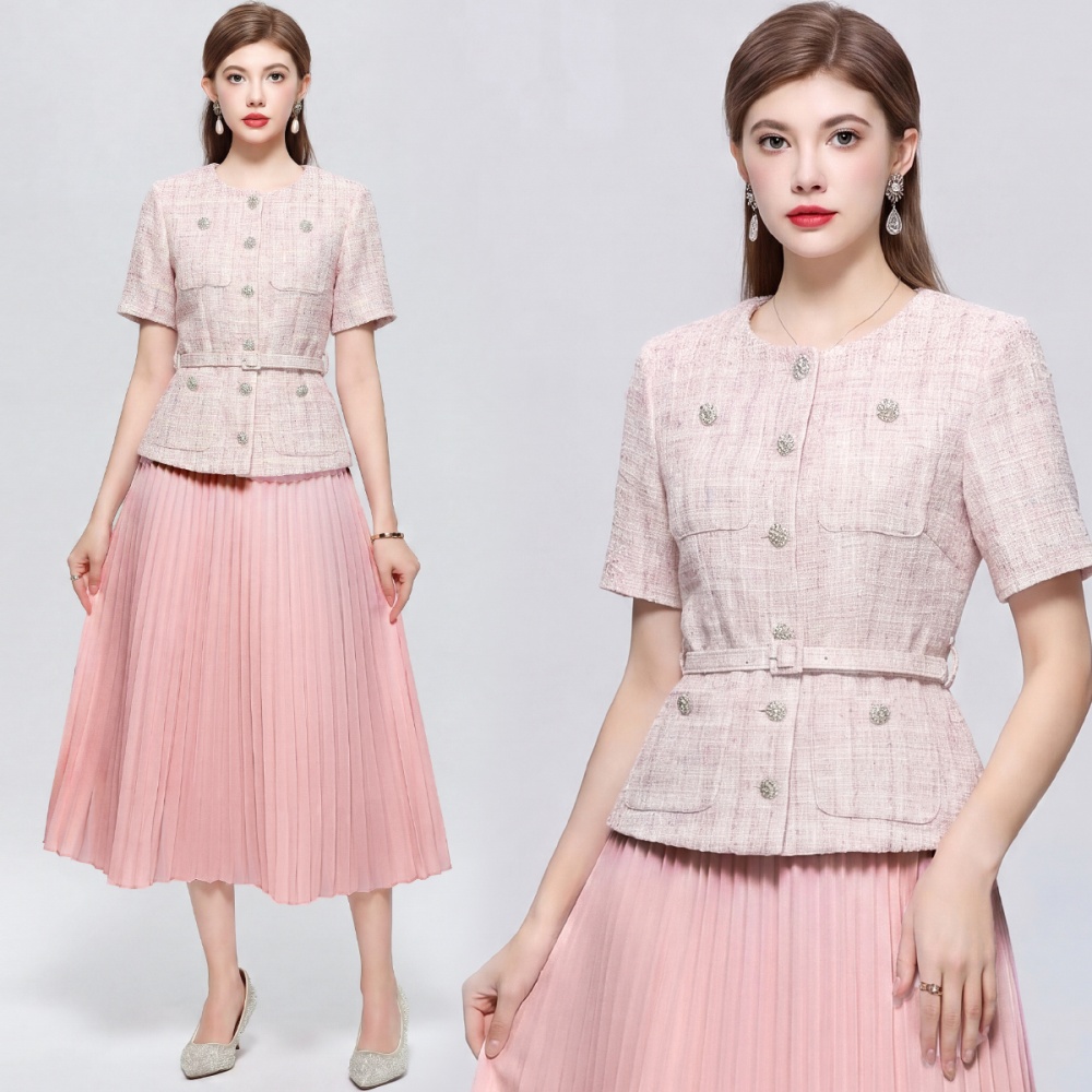 Pinched waist chanelstyle pleated France style dress