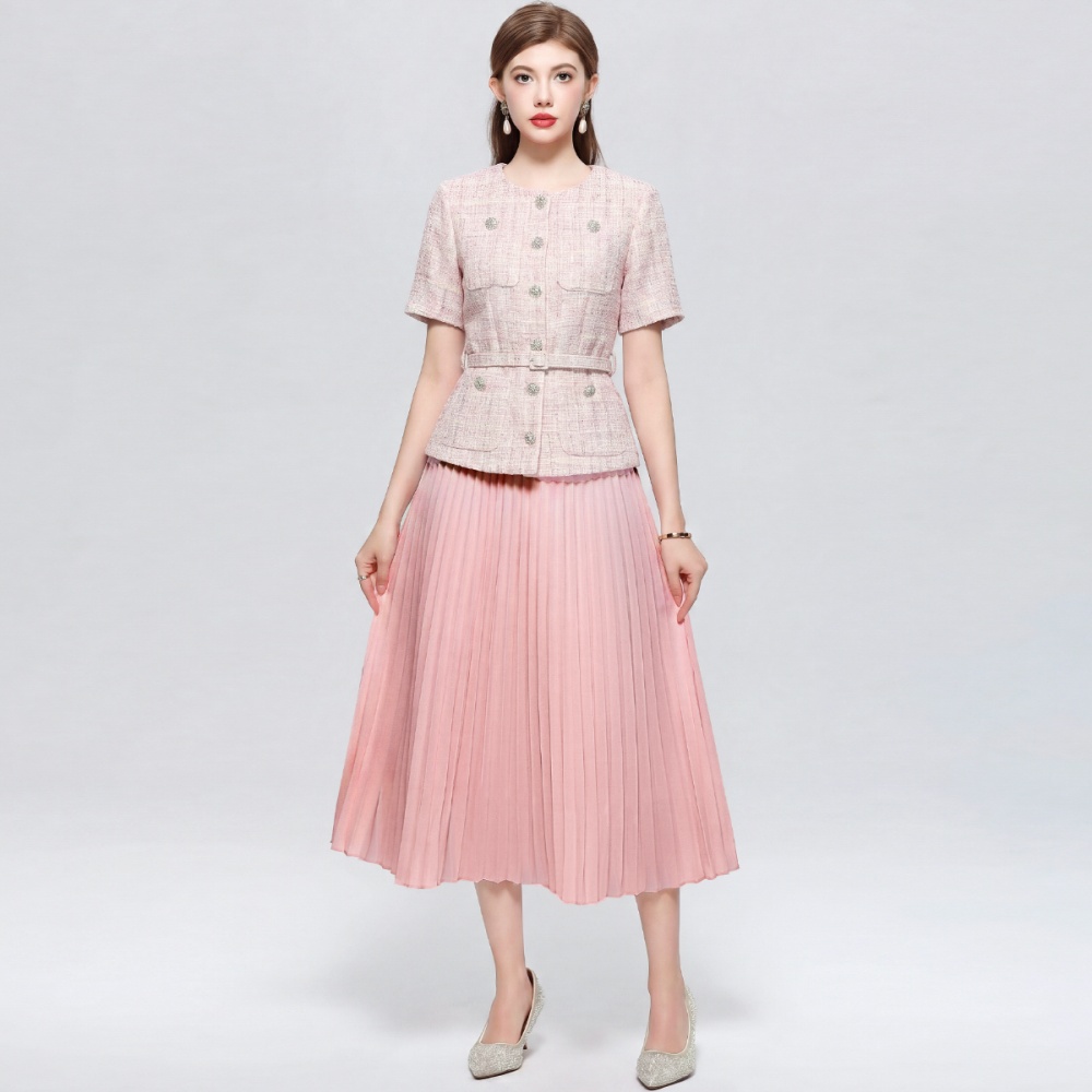 Pinched waist chanelstyle pleated France style dress
